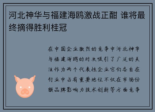 河北神华与福建海鸥激战正酣 谁将最终摘得胜利桂冠